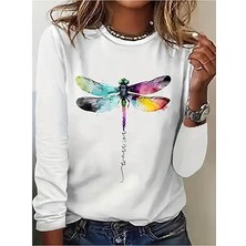 Yeşil Sarmaşık Kadın Uzun Kollu Bisiklet Yaka Baskılı Viskon Bluz