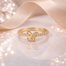 925 Ayar Rose  Gold Kaplama  Zirkon  Taşlı  Kelebek Gümüş  Yüzük