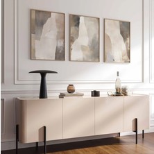 Pam Studio Bej Gri Tonlarında Modern Soyut 3’lü Tablo Seti – Minimal Duvar Dekoru –