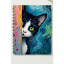 Black-One Sevimli Kedi A5 Metal Spiralli Çizgisiz Kalın Bristol Kapak Sevimli Kedi Defter