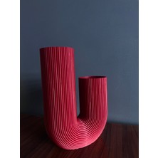Modern U Form 3D Baskı Dekoratif Vazo – Kırmızı Modern Tasarım