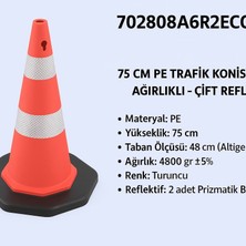 Zeplin Trafik Konisi | Pvc Ağırlıklı – Çift Reflektifli – 75 cm Pe