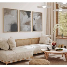 Pam Studio Gri Kahverengi Soyut 3’lü Tablo Seti - Modern Minimal Duvar Dekoru Ev Ofis Poster