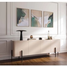 Pam Studio Soyut Bej Yeşil 3’lü Tablo Seti – Doğal Minimal Ev Dekoru