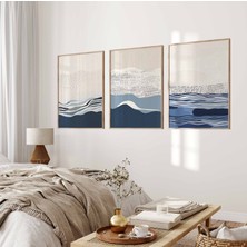 Pam Studio Mavi Bej Tonlarında Modern Soyut 3’lü Tablo Seti – Deniz Esintili Minimal Duvar Dekoru –
