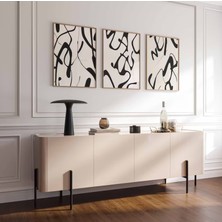 Pam Studio Siyah Beyaz Modern Minimal 3’lü Tablo Seti – Çizgi Desenli Duvar Dekoru –