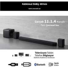 Samsung 656 Watt 2026 Model-Yüksek Güç Mükemmel Ses Kalitesi 11.1.4 Kanal Kablosuz Dolby Atmos Soundbar & Sinema Sistemi-Dahili Sinematik Ses