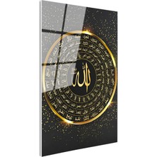 Tablofest Tamperli Gerçek Cam Tablo Esmaül Hüsna Yuvarlak Tasarım Siyah Fon Dini Islami Tablo Duvar Dekoru