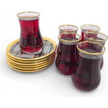 Sudedi Home Gerçek Altın Yaldızlı Gold Ekose 12 Parça Çay Seti | Cam Bardak & Cam Tabak – Özel Seri