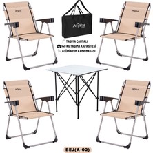 4 Adet Katlanır Kamp Sandalyesi ve Alüminyum Masa Seti - Rock Silver - Bej - Taşıma Çantalı