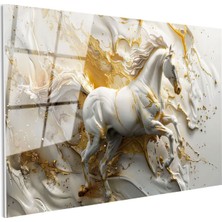 Tablofest Tamperli Gerçek Cam Tablo Sıvı Altın Görünümlü At Tablosu Duvar Dekoru