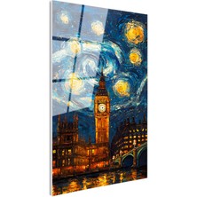 Tablofest Tamperli Gerçek Cam Tablo Londra Big Ben Fantastik Gökyüzü Şehir ve Mimari Tablo Duvar Dekoru