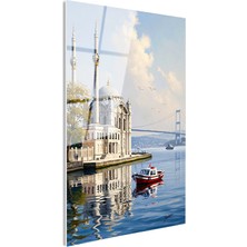 Tablofest Tamperli Gerçek Cam Tablo Ortaköy Camii ve Deniz Manzarası Şehir ve Mimari Tablo Duvar Dekoru