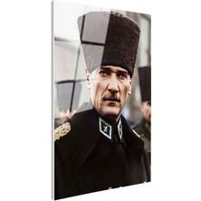 Tablofest Tamperli Gerçek Cam Tablo Atatürk Resmi Üniforma Kalpaklı Bakış Atatürk Tablosu Duvar Dekoru