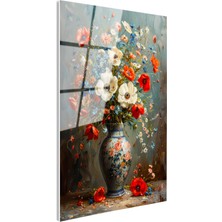 Tablofest Tamperli Gerçek Cam Tablo Porselen Vazoda Kır Çiçekleri Çiçek Tablosu Duvar Dekoru