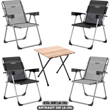 4 Adet Katlanır Kamp Sandalyesi ve Masa Seti - Rock - Kül Gri / Antrasit - Bardaklıklı - 140 kg