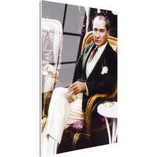 Tablofest Tamperli Gerçek Cam Tablo Atatürk Hasır Koltuk Atatürk Tablosu Duvar Dekoru