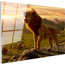 Tablofest Tamperli Gerçek Cam Tablo Kayalık Üzeri Kral Aslan Tablosu Duvar Dekoru