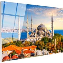 Tablofest Tamperli Gerçek Cam Tablo Sultanahmet Camii ve Yeşillik Manzara Şehir Mimari Tablo Duvar Dekoru