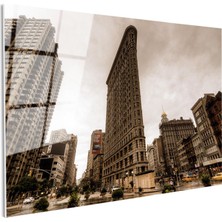 Tablofest Tamperli Gerçek Cam Tablo New York Flatiron Binası Şehir Mimari Tablo Duvar Dekoru