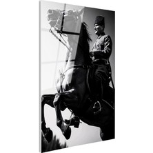 Tablofest Tamperli Gerçek Cam Tablo Atatürk Üniformalı Şahlanan At Atatürk Tablosu Duvar Dekoru