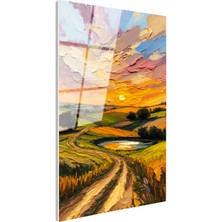 Tablofest Tamperli Gerçek Cam Tablo Kabartma Görünümlü Yol ve Vadi Manzara ve Doğa Tablosu Duvar Dekoru