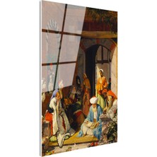 Tablofest Tamperli Gerçek Cam Tablo Avluda Kitap Okuyan Hoca ve Kadınlar Osmanlı Tablosu Duvar Dekoru