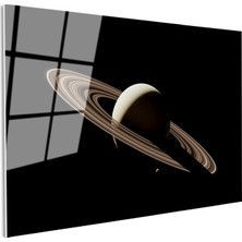 Tablofest Tamperli Gerçek Cam Tablo Satürn Gezegeni ve Ince Halka Çizgisi Manzara Tablosu Duvar Dekoru