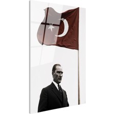Tablofest Tamperli Gerçek Cam Tablo Atatürk ve Dalgalanan Türk Bayrağı Atatürk Tablosu Duvar Dekoru