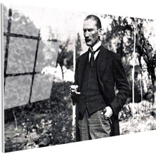 Tablofest Tamperli Gerçek Cam Tablo Atatürk Bahçede Bastonlu Duruş Atatürk Tablosu Duvar Dekoru