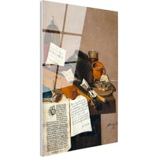 Tablofest Tamperli Gerçek Cam Tablo R.r.l.f. Keman ve Kitaplar Vanitas Karanlık Ressam Tablosu Dekoru