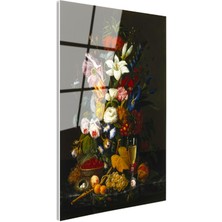 Tablofest Tamperli Gerçek Cam Tablo Severin Roesen Şampanya Kadehi Kuş Yumurtası Çiçek Ressam Tablosu Dekoru