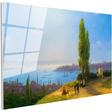 Tablofest Tamperli Gerçek Cam Tablo Istanbul Tepeden Şehir ve Boğaz Manzarası Duvar Dekoru