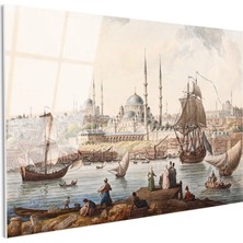Tablofest Tamperli Gerçek Cam Tablo Istanbul Boğazı Tarihi Gemi ve Iskele Sahnesi Duvar Dekoru