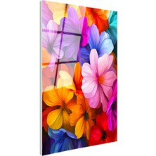 Tablofest Tamperli Gerçek Cam Tablo Rengarenk Kozmos Çiçekleri Deseni Çiçek Tablosu Duvar Dekoru