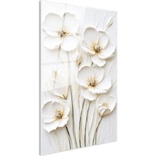 Tablofest Tamperli Gerçek Cam Tablo Sade Dokulu Minimal Çiçekler Çiçek Tablosu Duvar Dekoru