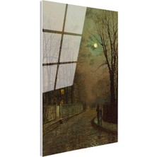 Tablofest Tamperli Gerçek Cam Tablo J.a. Grimshaw Islak Sokak At Arabalı Figür Dolunay Ressam Tablosu Dekoru