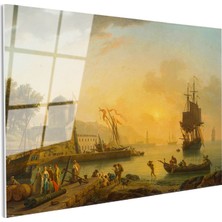 Tablofest Tamperli Gerçek Cam Tablo C.j. Vernet Sakin Liman Manzarası Ressam Tablosu Duvar Dekoru