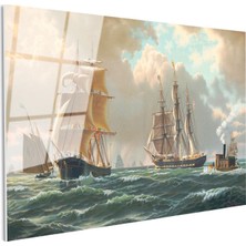 Tablofest Tamperli Gerçek Cam Tablo John Stobart Denizde Yelkenliler Buharlı Ressam Tablosu Duvar Dekoru