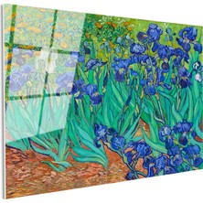 Tablofest Tamperli Gerçek Cam Tablo Vincent Van Gogh Iris Çiçekleri Bahçe Mavi Ressam Tablosu Duvar Dekoru