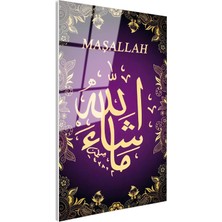 Tablofest Tamperli Gerçek Cam Tablo Maşallah Yazısı Mor Zemin Süslemeli Dini Islami Tablo Duvar Dekoru