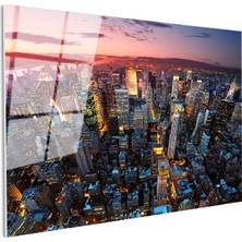 Tablofest Tamperli Gerçek Cam Tablo New York Manhattan Şehir Manzarası Şehir Mimari Tablo Duvar Dekoru