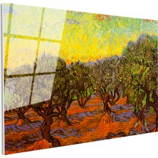 Tablofest Tamperli Gerçek Cam Tablo Vincent Van Gogh Zeytin Ağaçları Tarlası Ressam Tablosu Dekoru