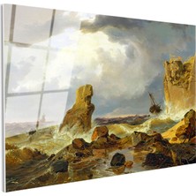 Tablofest Tamperli Gerçek Cam Tablo C.d. Friedrich Batık Gemi Fırtınalı Deniz Kayalık Ressam Tablosu Dekoru