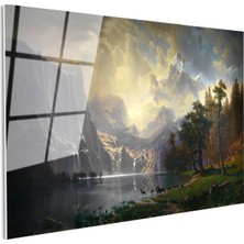 Tablofest Tamperli Gerçek Cam Tablo Albert Bierstadt Yosemite Vadisi Şelale ve Göl Işık Ressam Tablosu Dekoru