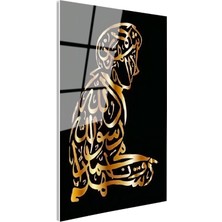 Tablofest Tamperli Gerçek Cam Tablo Namaz Kılan Insan Silüetli Hat Yazısı Dini Islami Tablo Duvar Dekoru