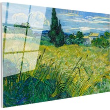 Tablofest Tamperli Gerçek Cam Tablo Van Gogh Selvili Çayır Çiftlik Evi Ressam Tablosu Duvar Dekoru