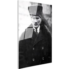 Tablofest Tamperli Gerçek Cam Tablo Atatürk Kalpaklı Kürklü Palto Kışlık Atatürk Tablosu Duvar Dekoru