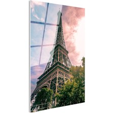 Tablofest Tamperli Gerçek Cam Tablo Eyfel Kulesi Bulutlu Gün Şehir Mimari Tablo Duvar Dekoru