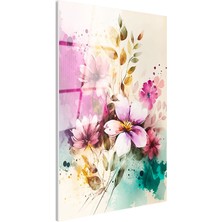 Tablofest Tamperli Gerçek Cam Tablo Sulu Boya Görünümlü Çiçek Çiçek Tablosu Duvar Dekoru